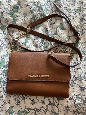 Michael Kors Cognac Saffiano Leather Crossbody Bag with Gold Hardware